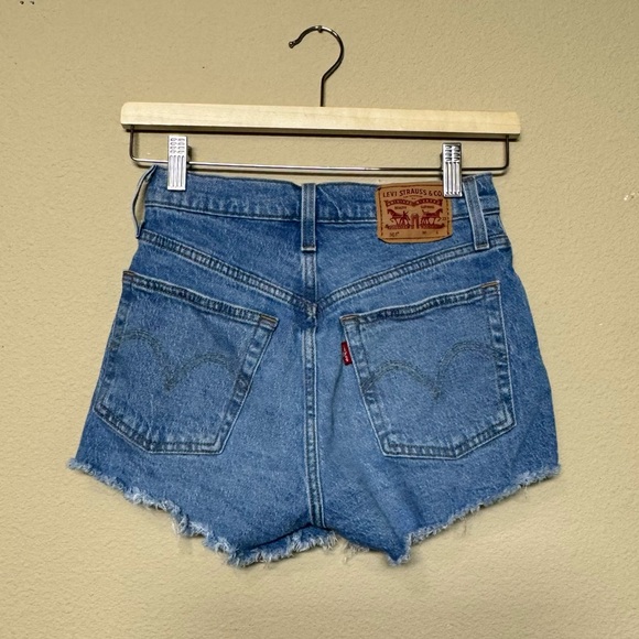 Levi's 501 shorts women 24 cotton blend high rise daisy dukes denim blue - Picture 2 of 10